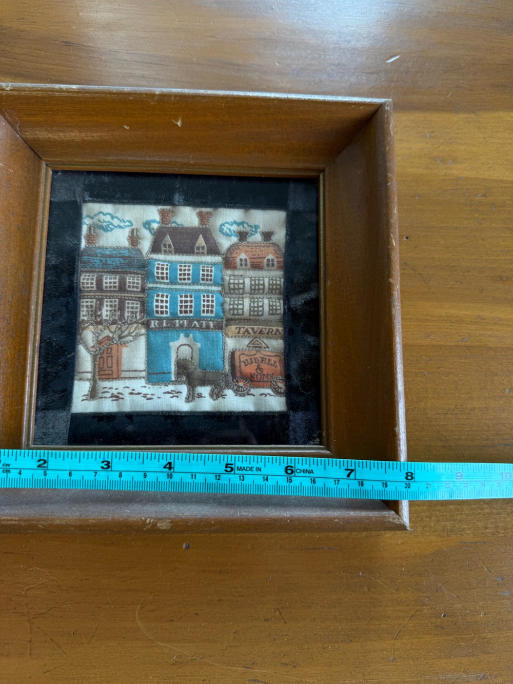 Vintage Framed Textile Folk Art European Village Tavern Inn Wood Wall Art Cottag - Picture 7 of 8